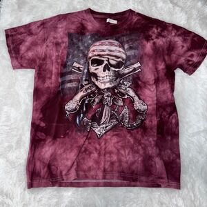 Skull Anchor Tie Dye T-Shirt American Flag Guns Mens‎ Tee Graphic